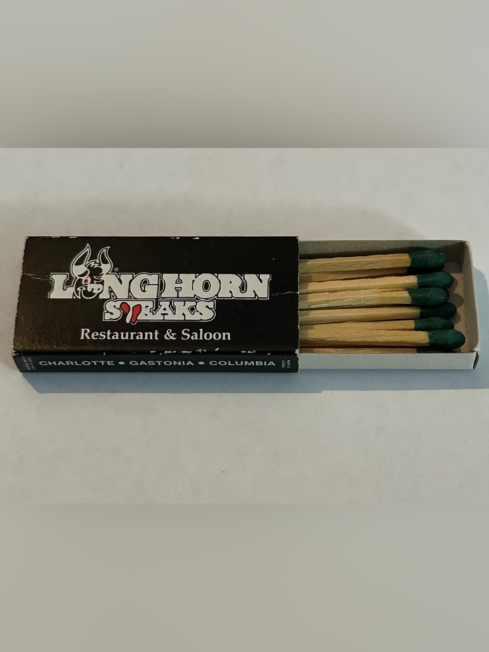 Vintage Matchbox Longhorn Steaks Restaurant Carolina Gastonia Charlotte Columbia